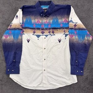 VINTAGE WESTERN EXPRESS RIDER WRAP AZTEC PRINT COTTON BUTTON DOWN SHIRT SIZE XL